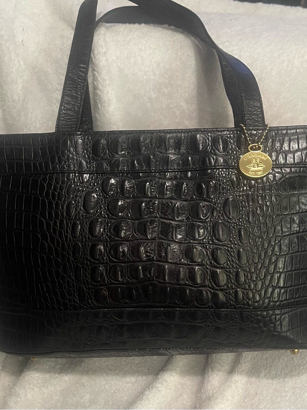 Brahmin Classic Alligator Leather Black Tote Bag with Beige Interior